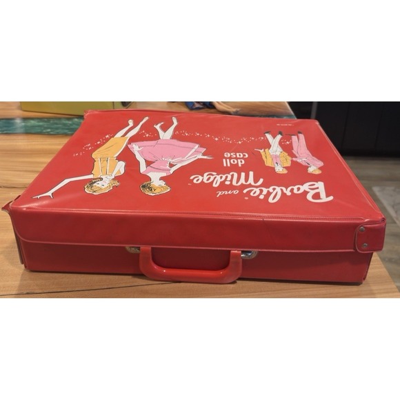 Vintage 1963 Barbie and Midge Red Vinyl Doll Case Mattel w/ Outfits Accessories - Picture 2 of 16